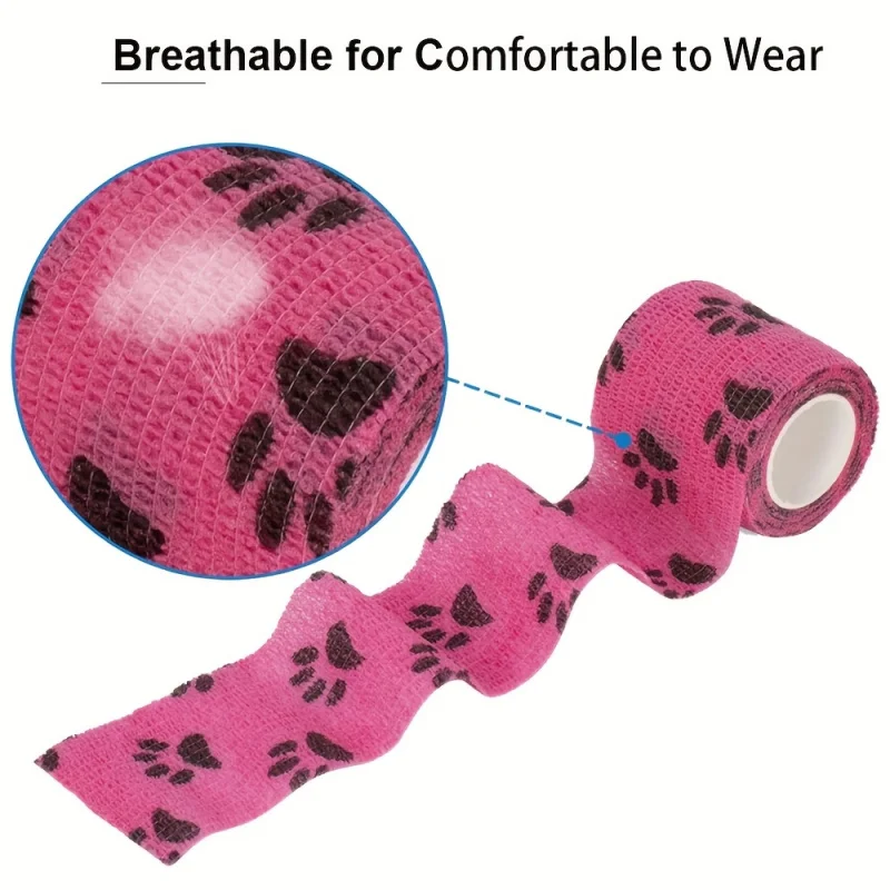 Vendaje autoadhesivo para mascotas con diseño de huella, sin adhesivo para el cabello, envoltura elástica transpirable repelente al agua para perro/gato, 4 Uds. - imagen 5