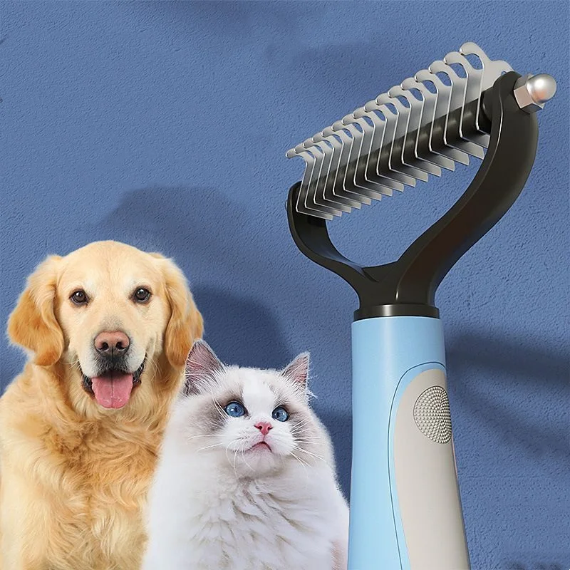 Cepillo profesional de doble cara para deshedding de mascotas, peine para perros y gatos con cortador de nudos de piel, herramienta de deshedding para depilación de mascotas