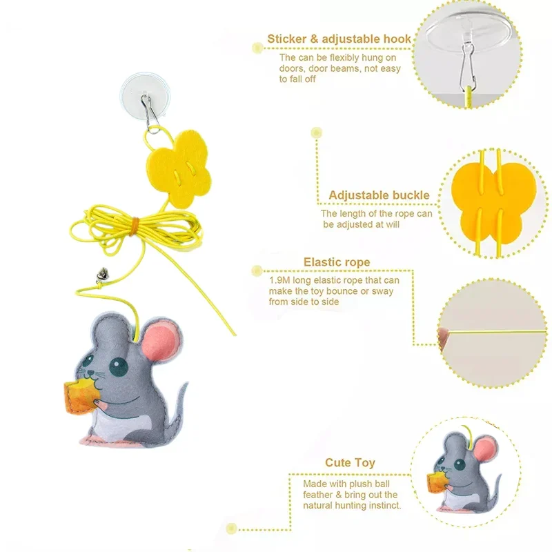 Juguete interactivo para Gato, cuerda elástica para rascar, puerta retráctil colgante, Juguetes Divertidos, suministros para gatos, 1/3/5 Uds. - imagen 4