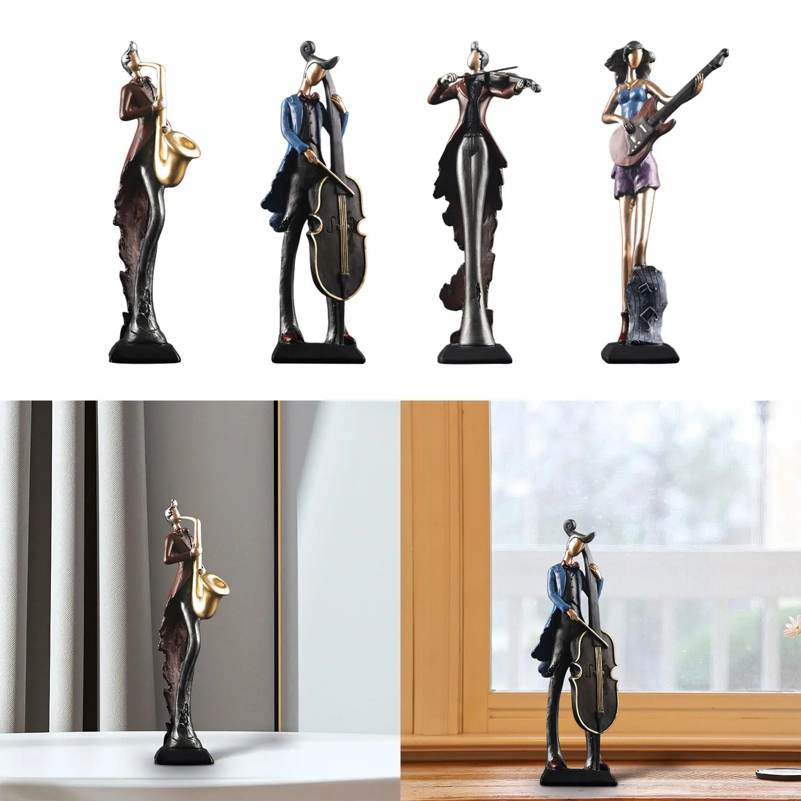 12inch Musical Instrument Player Figurine Table Ornament Handicraft Resin Miniature for Household Kitchen Dining Multipurpose