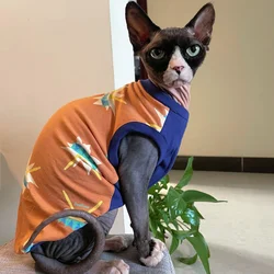 Camiseta protección solar para gatos sin pelo – Algodón suave naranja