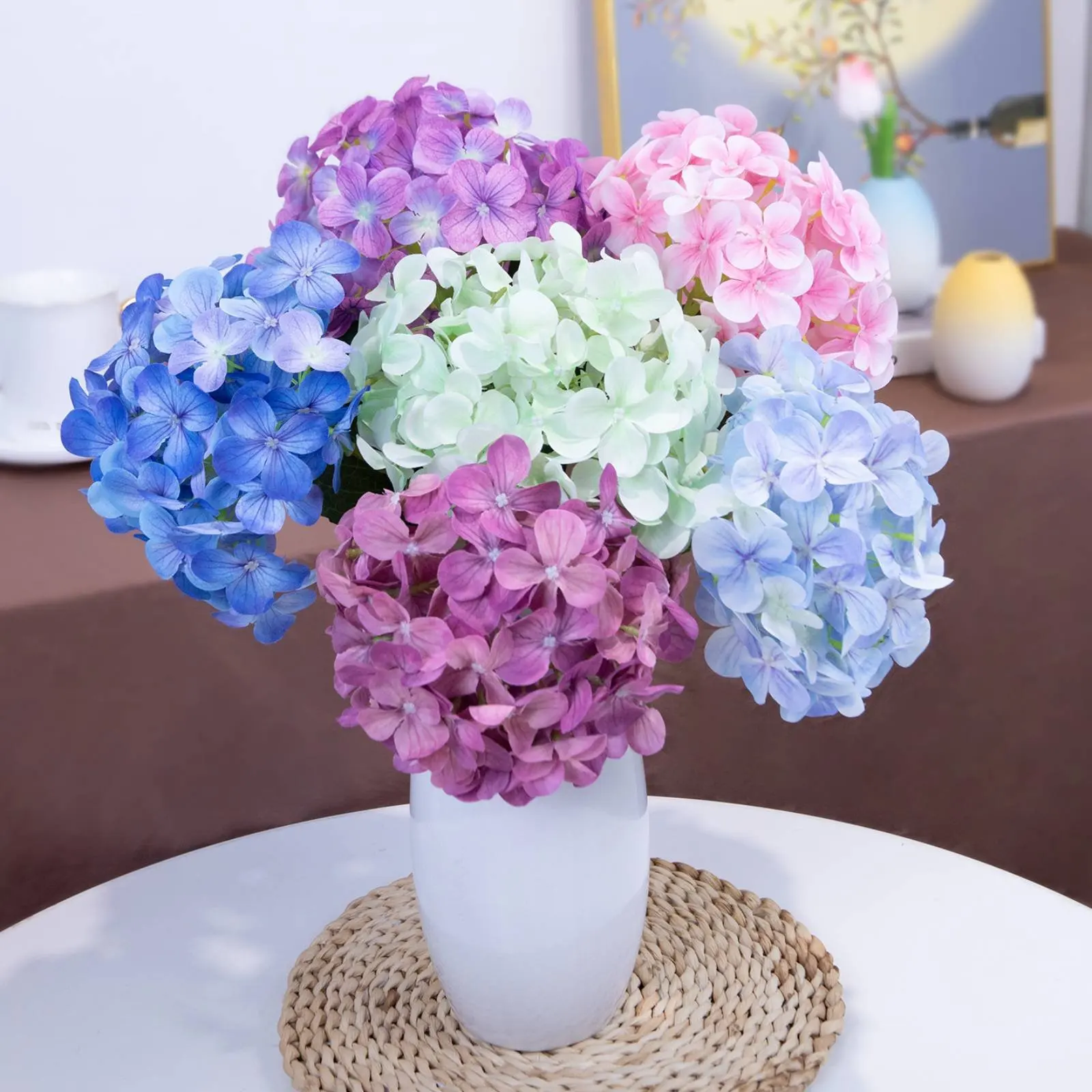 Hortensia artificial realista tallo largo para centro mesa decorativa - imagen 4