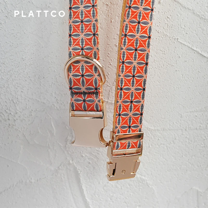 PLATTCO-Conjunto de perro con diseño único, estampado de patrón de otoño dorado con hebilla de aleación de zinc de color claro de alta calidad, 5 tamaños, PDC304G y PDL3 - imagen 2