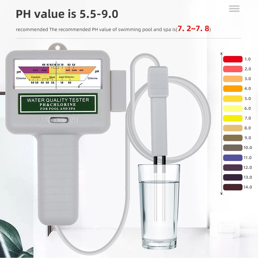 Medidor de cloro PH 2 en 1, PC-102, probador de PH, dispositivo de prueba de calidad del agua y cloro, medición CL2 para piscina y acuario - imagen 5