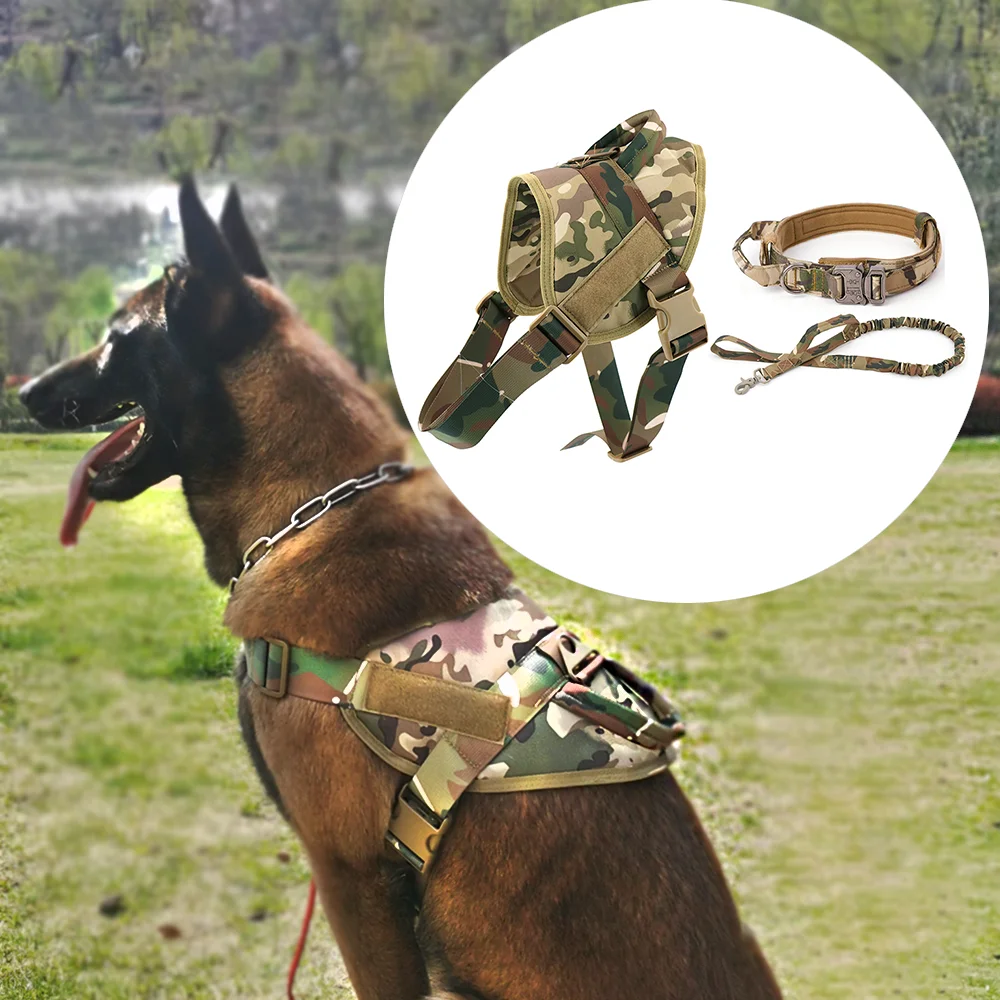Arnés táctico para perros, chaleco, Collar y correa, conjunto de equipo de grado militar para perros medianos/grandes, correas ajustables para entrenamiento y caminar - imagen 5