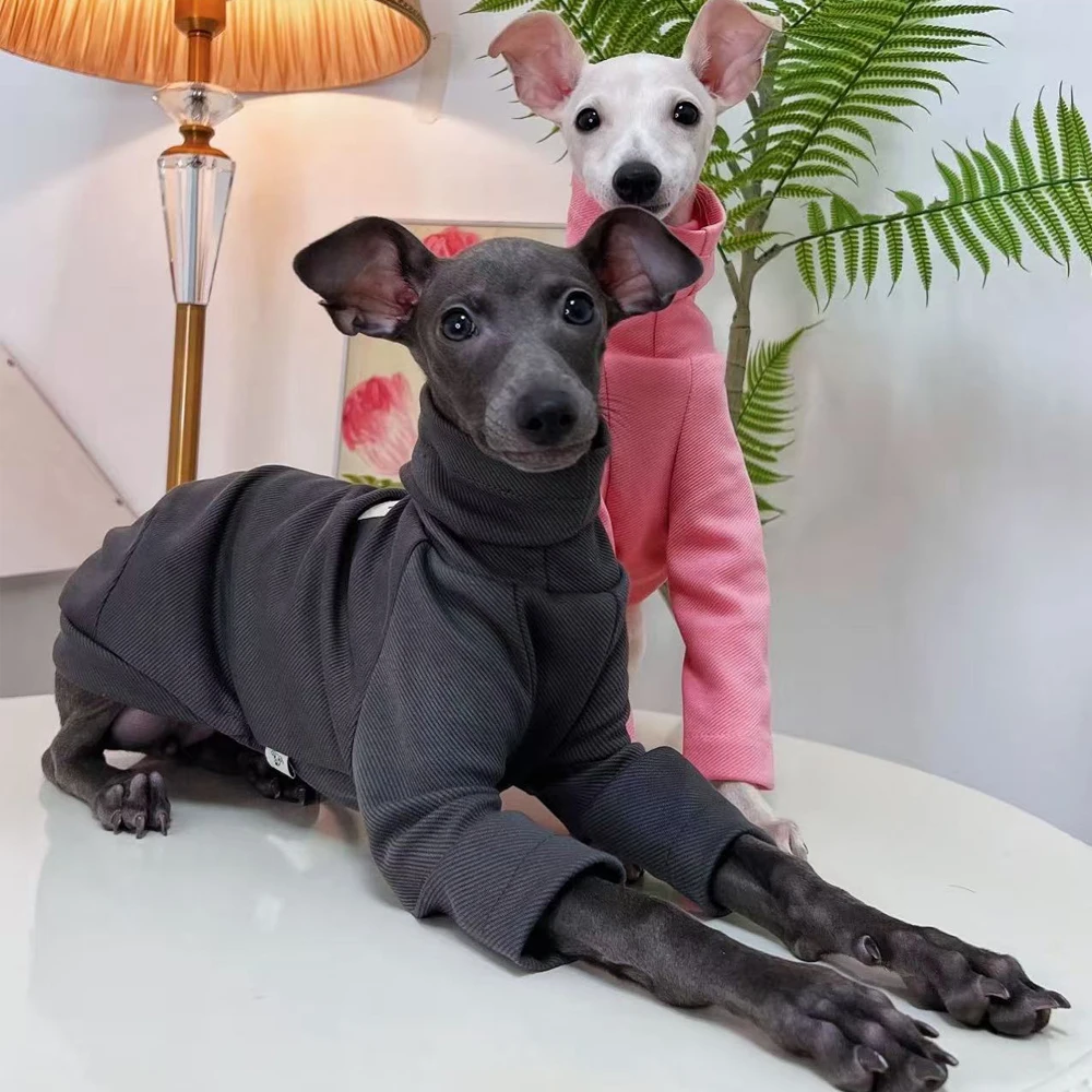 Ropa para perros galgo italiano, camiseta de cuello alto para Whippet, pijamas de algodón suaves de manga larga, abrigo rosa para Whipbit