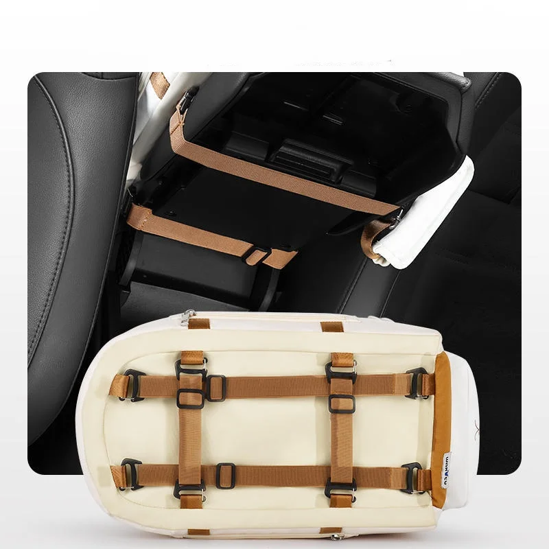 Asiento de coche para perros pequeños y gatos, asiento de consola central, elevador de mascotas para coche, bolsa de transporte multifuncional para mascotas, bolso de hombro Tote beige - imagen 5
