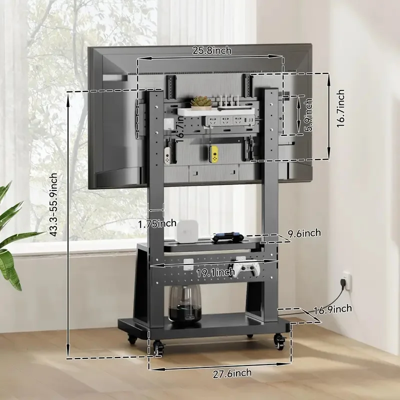 Soporte para TV móvil, carrito rodante para TV con ruedas para LED plano/curvo/LCD/OLED de 32-75 pulgadas, soporte para TV de suelo portátil con plataforma con orificios - imagen 5