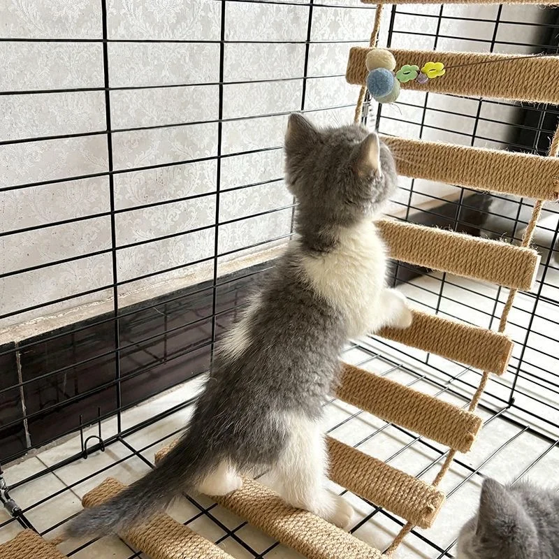 Muebles de pared para gatos, estructura de escalada de suelo de 50 cm, escalera de escalada de madera maciza con cuerda de cáñamo, estructura de escalada multifuncional - imagen 4