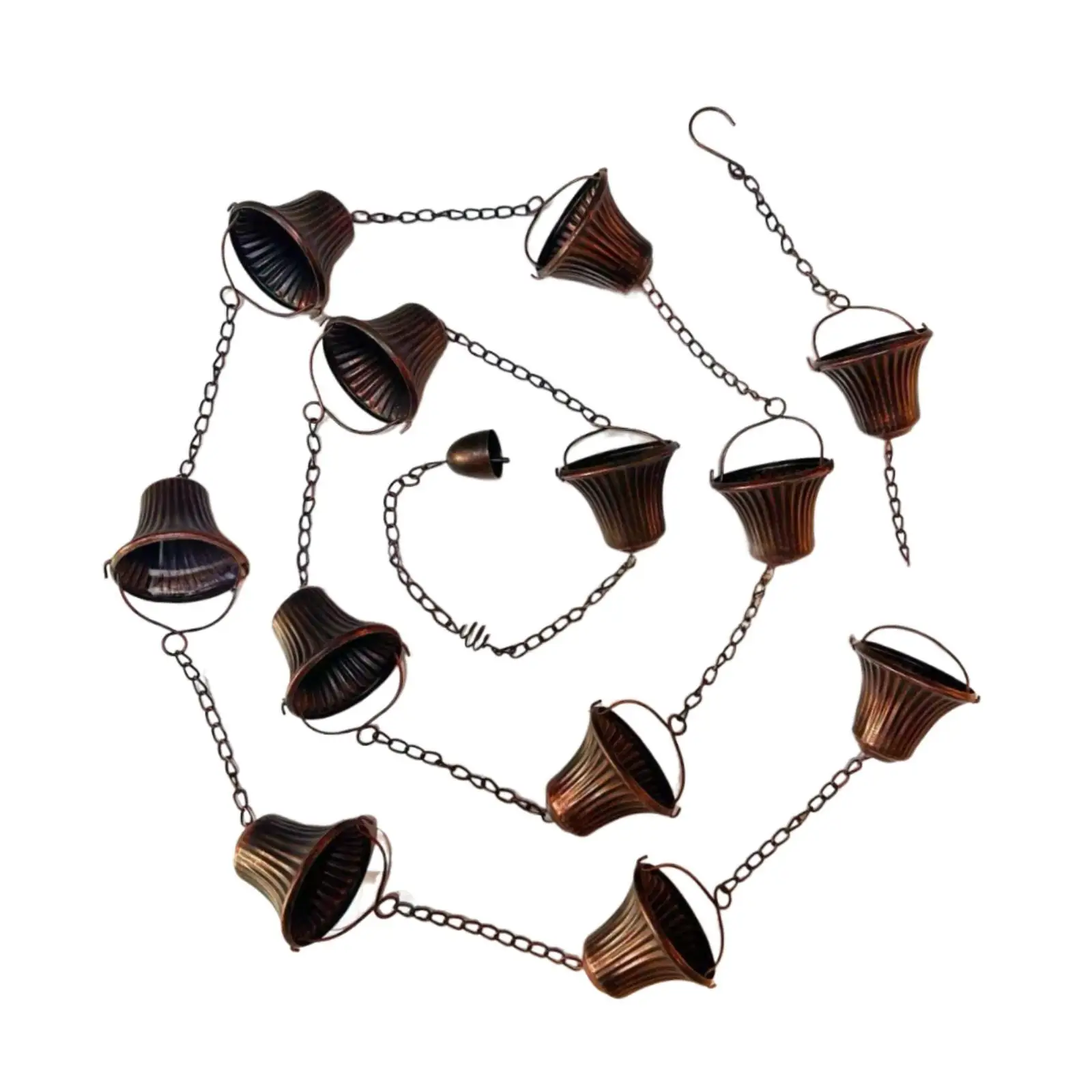 Cadenas de lluvia para canalones resistentes de 12,5 pies para drenaje de aleros, para bajante con 12 tazas decorativas para techos, toldos de patio al aire libre - imagen 2