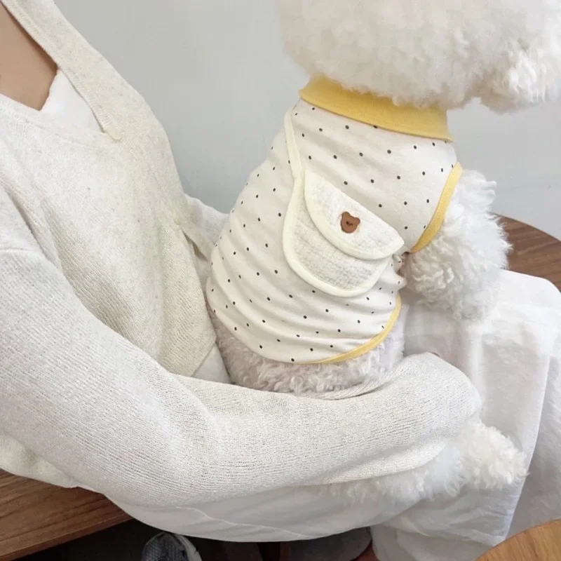 Chaleco de algodón bonito para mascotas de verano, chaleco de encaje de lunares, ropa bonita para mascotas, ropa para perros y gatos, chaleco para perros Yorkshire con oso de peluche - imagen 5