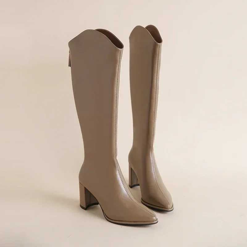 Botas de talla grande 34-43 nuevas para mujer, tacones altos gruesos con cremallera, tacones altos simples y gruesos, Botas hasta la rodilla para Otoño e Invierno - imagen 4