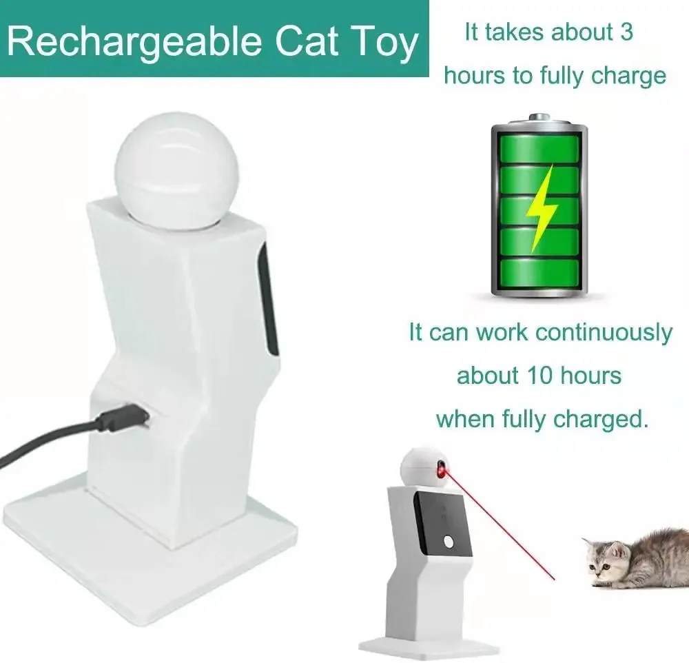 ATUBAN Juguete láser automático para gatos recargable, juguete láser interactivo de movimiento aleatorio para gatos y gatitos, juguete para hacer ejercicio con punto rojo para gatos - imagen 2