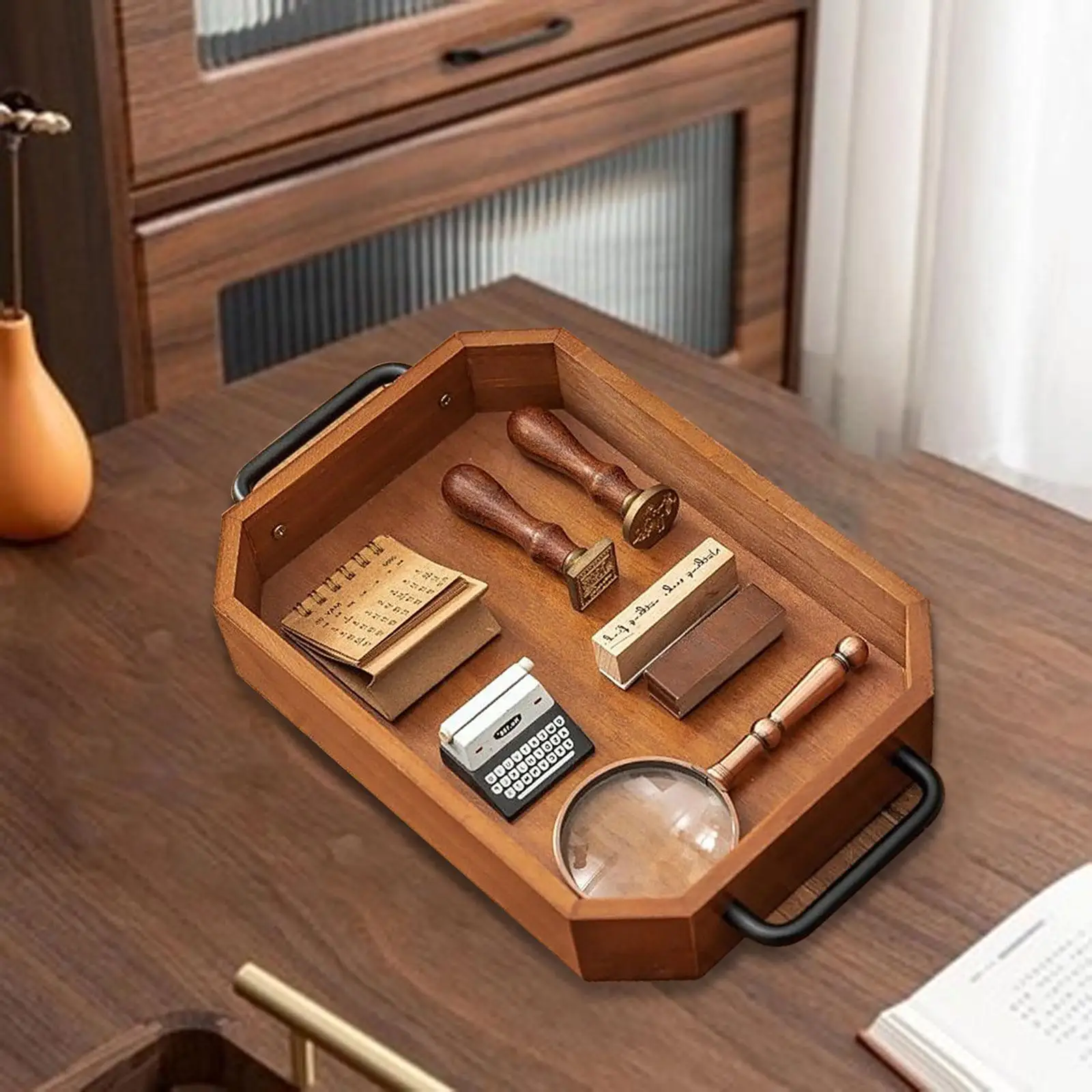 Bandeja de madera para servir, bandeja de almacenamiento, adorno, diseño Vintage, durabilidad, taza de café - imagen 2