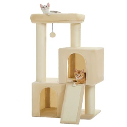 Árbol grande para gatos con condominio, rascador y plataforma elevada