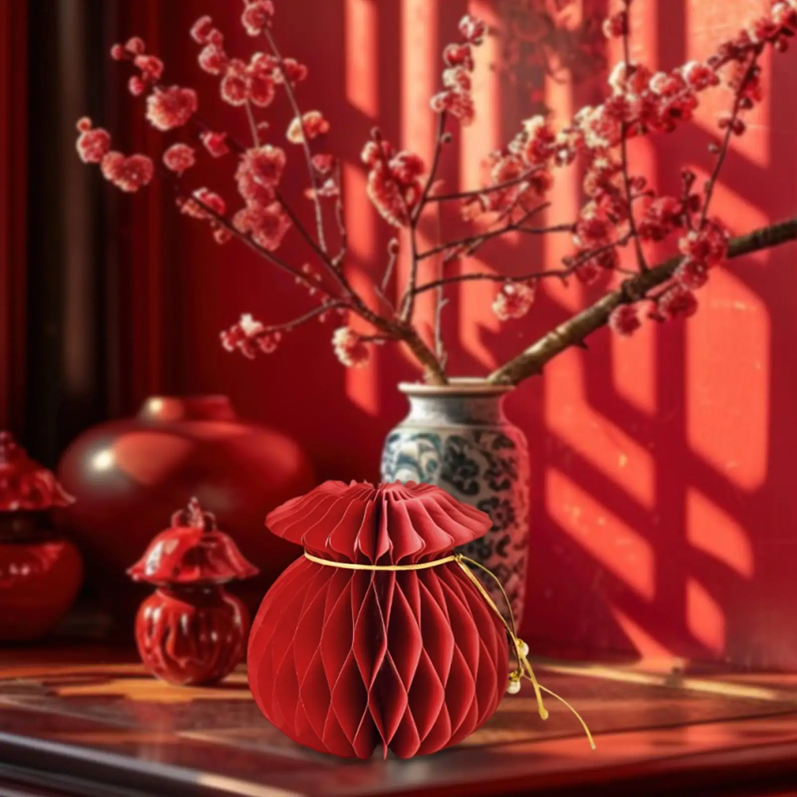 Decoración de Año Nuevo Chino, suministros para fiestas, centro de mesa decorativo, linterna de papel roja hecha a mano para dormitorio, oficina, boda - imagen 4