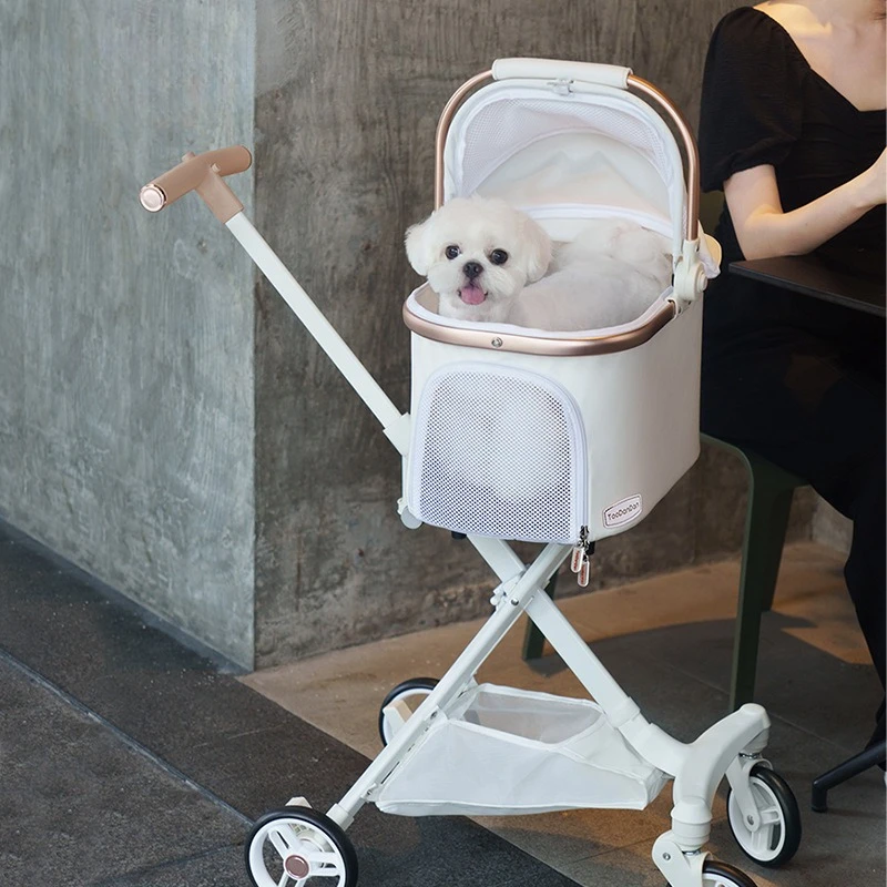 Carro para mascotas de cuero PU, carrito para perros separado, cochecitos para gatos al aire libre
