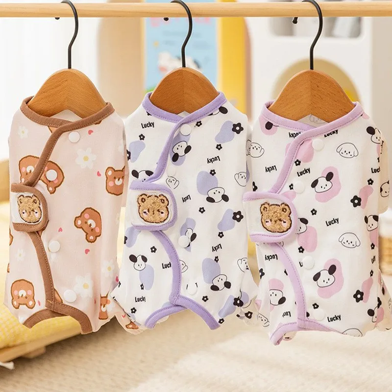 Otoño e Invierno lindo estampado pantalones de cuatro patas perro dibujos animados oso ropa de casa Teddy cuatro estaciones mono ropa para mascotas