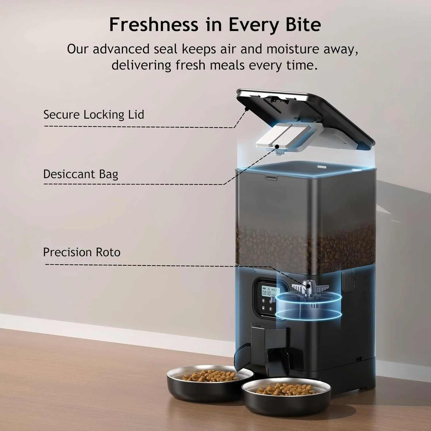 Comedero automático para gatos de 6L para dos gatos, comedero doble para mascotas con 2 cuencos de acero inoxidable, comederos para gatos temporizados con función de memoria - imagen 5