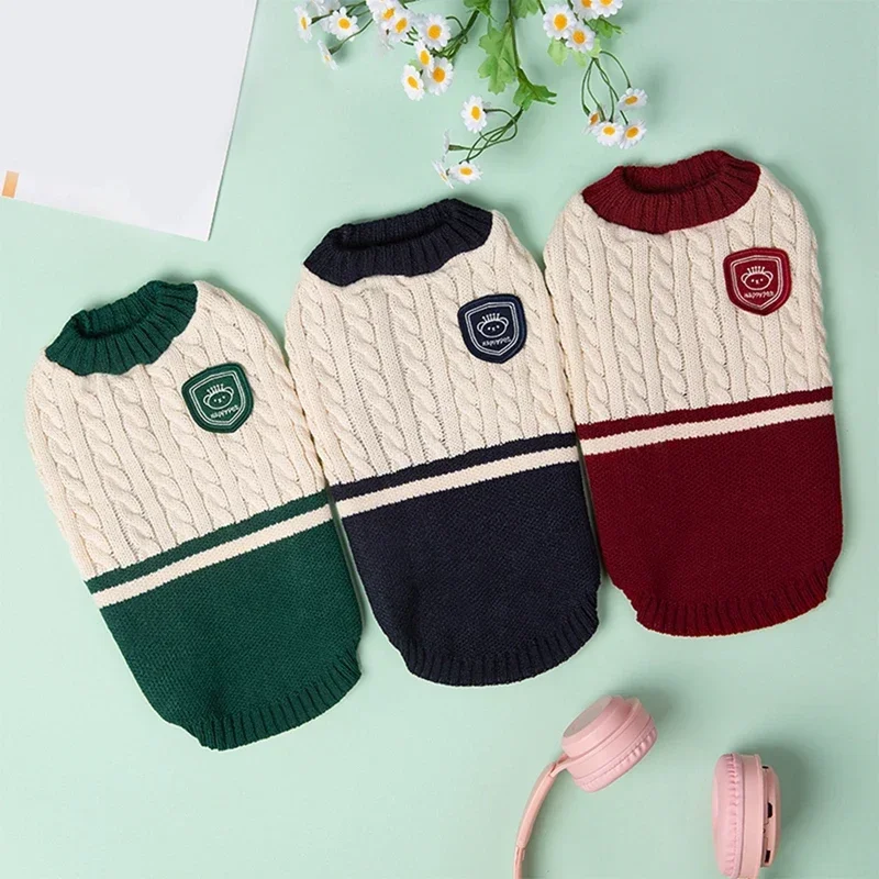 Suéter para perros y gatos, ropa de invierno para mascotas de estilo universitario para perros pequeños y medianos, ropa de punto para cachorros, sudadera Bulldog Chihuahua - imagen 5