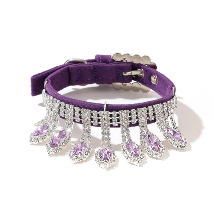 Collar con diamantes de imitación para perro y gato, Collar de cristal de lujo para cachorro y gatito, colgante de diamante, Collar ajustable de cuero de terciopelo suave para mascota para gato