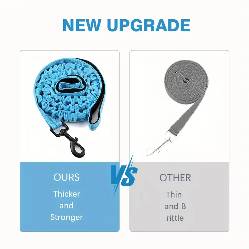 Correa elástica para perros de alta resistencia, plomo de poliéster que absorbe los golpes de 5 pies con asas dobles acolchadas, cintura ajustable y hebilla segura - imagen 3