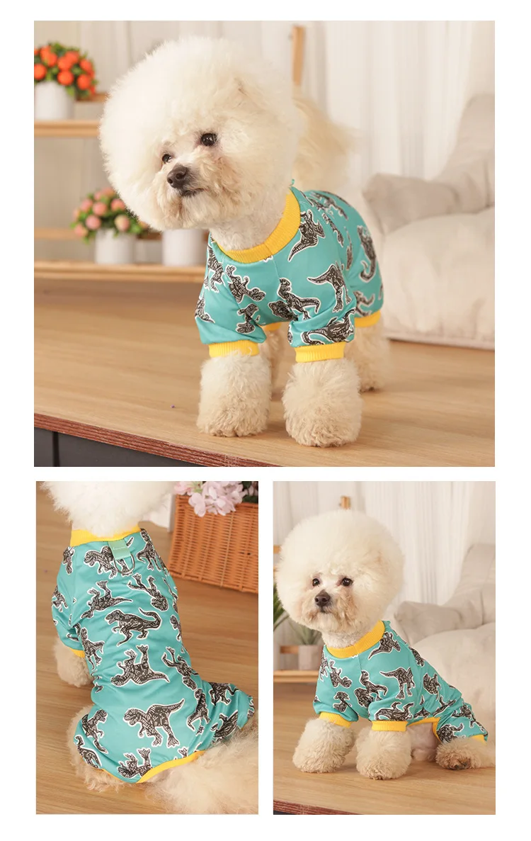 Pijamas bonitos de dinosaurios para perros, mono suave de una pieza para cachorros, ropa para mascotas de primavera y verano, mono para perros pequeños - imagen 2