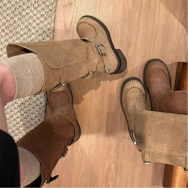 Botas Largas para Mujer, zapatos De tacón medio De diseñador, Botas Chelsea gruesas De invierno, Botas góticas para caminar, nueva tendencia, Botas para Mujer - imagen 4