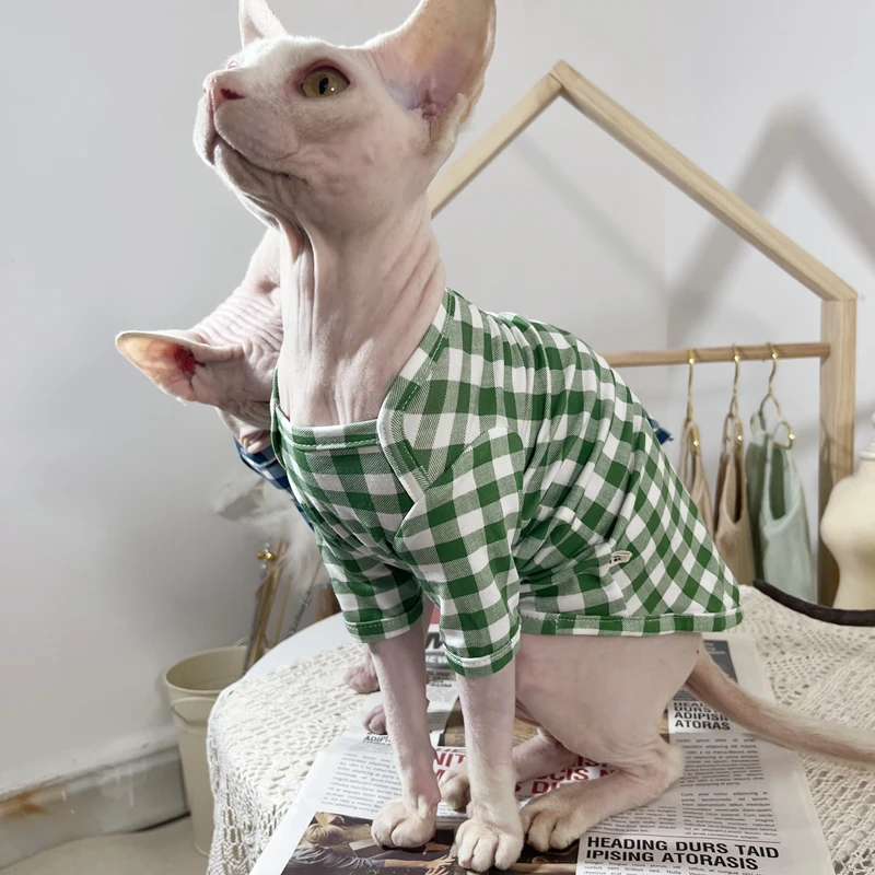 Sphynx-ropa para gatos, camiseta de algodón agradable para la piel, vestido, chaleco de verano para gatitos, perros, Devon Rex, ropa de descanso suave, suministros para gatos - imagen 3