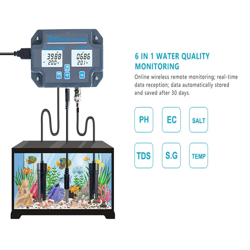 Probador Digital de calidad del agua 6 en 1, Analizador de agua con Wifi, Control inteligente por aplicación, monitoreo remoto en línea, PH/EC/TDS/SALT/G.S/Temp Meter - imagen 2