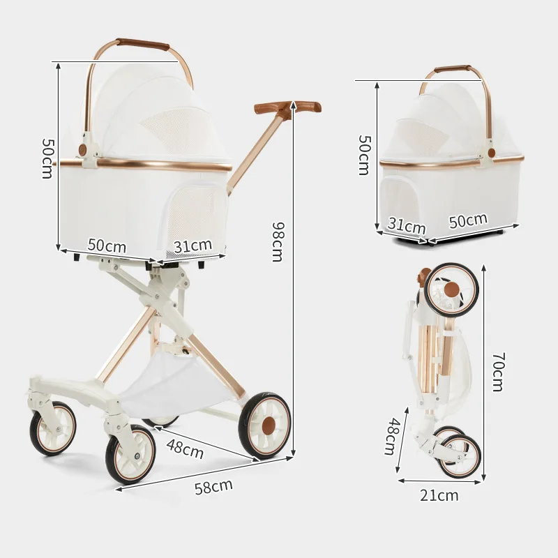 Cochecito plegable para perros impermeable PU blanco leche de viaje - imagen 4