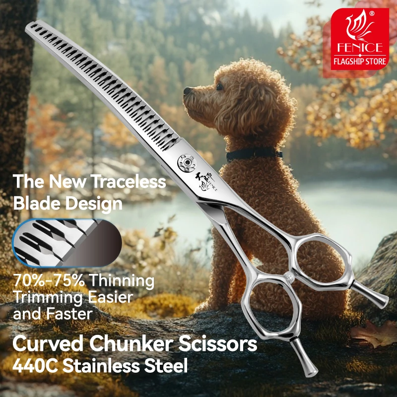 Fenice-tijeras profesionales de peluquería para mascotas, tijeras curvas con dientes pequeños, tijeras de peluquería caninas de 7/7,5 pulgadas, 70-75%