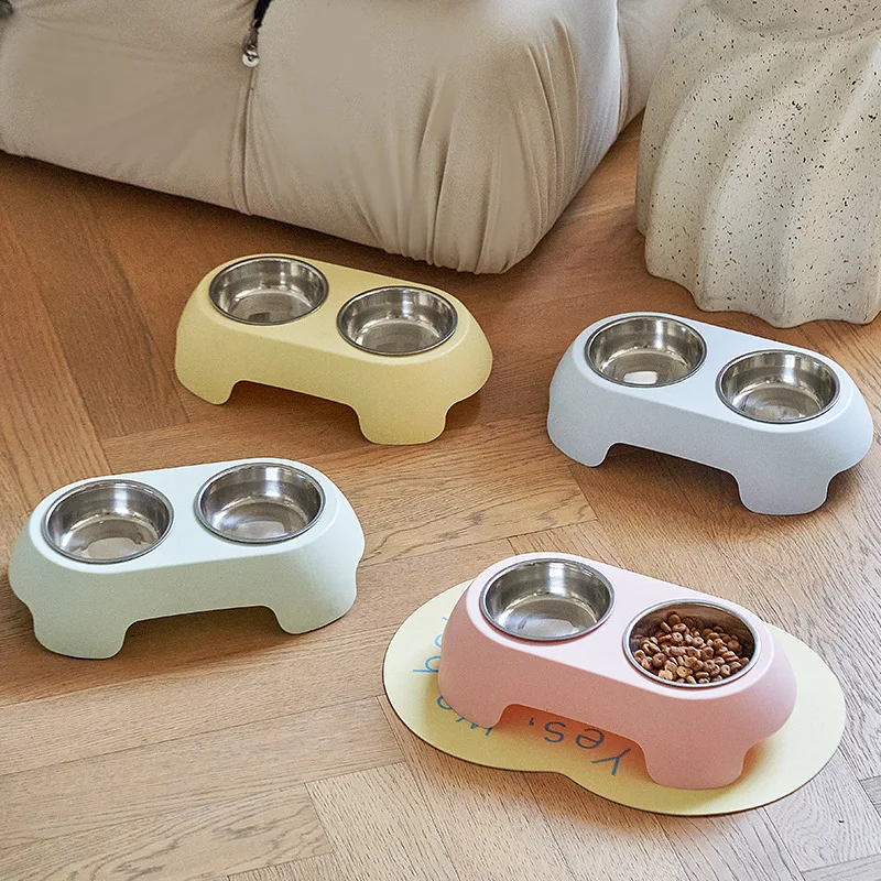 Cuenco de acero inoxidable para mascotas, juego de platos dobles, antideslizante, antipunta, gran capacidad, cuenco alimentador de agua para comida para perros y gatos para mascotas