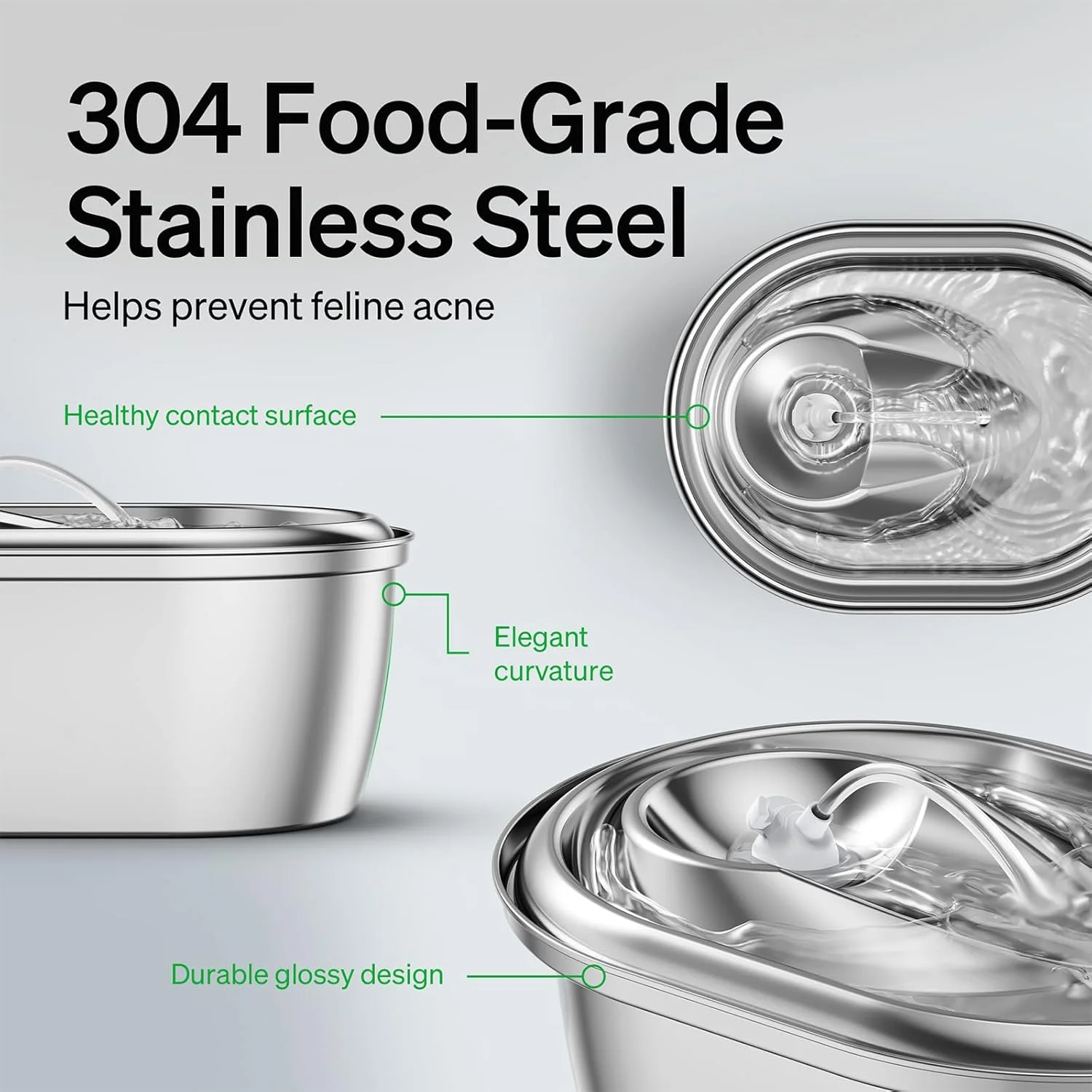 Fuente automática para gatos de acero inoxidable ultrasilenciosa de 2L, fuente con apagado automático, dispensador de agua para mascotas, fuente para gatos y perros - imagen 3