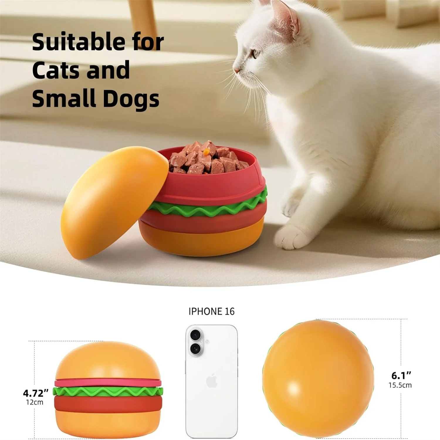 Juego de cuencos para gatos 5 en 1, cuenco de comida para perros y gatos con forma de hamburguesa colorido y bonito de 6,1 pulgadas apilable para fácil almacenamiento y viajes - imagen 4