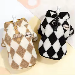 Sudaderas con capucha de felpa para perros con anillo en D, ropa cálida y suave para perros, jerséis bonitos a cuadros para cachorros, chaqueta con capucha para gatos a la moda, abrigo para mascotas