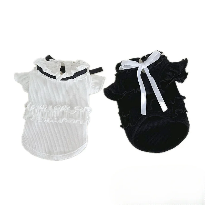 Ropa para mascotas falda de princesa verano invierno Base camisa cuello Correa versátil manga voladora Base camisa perro camiseta sin mangas ropa para perros - imagen 5