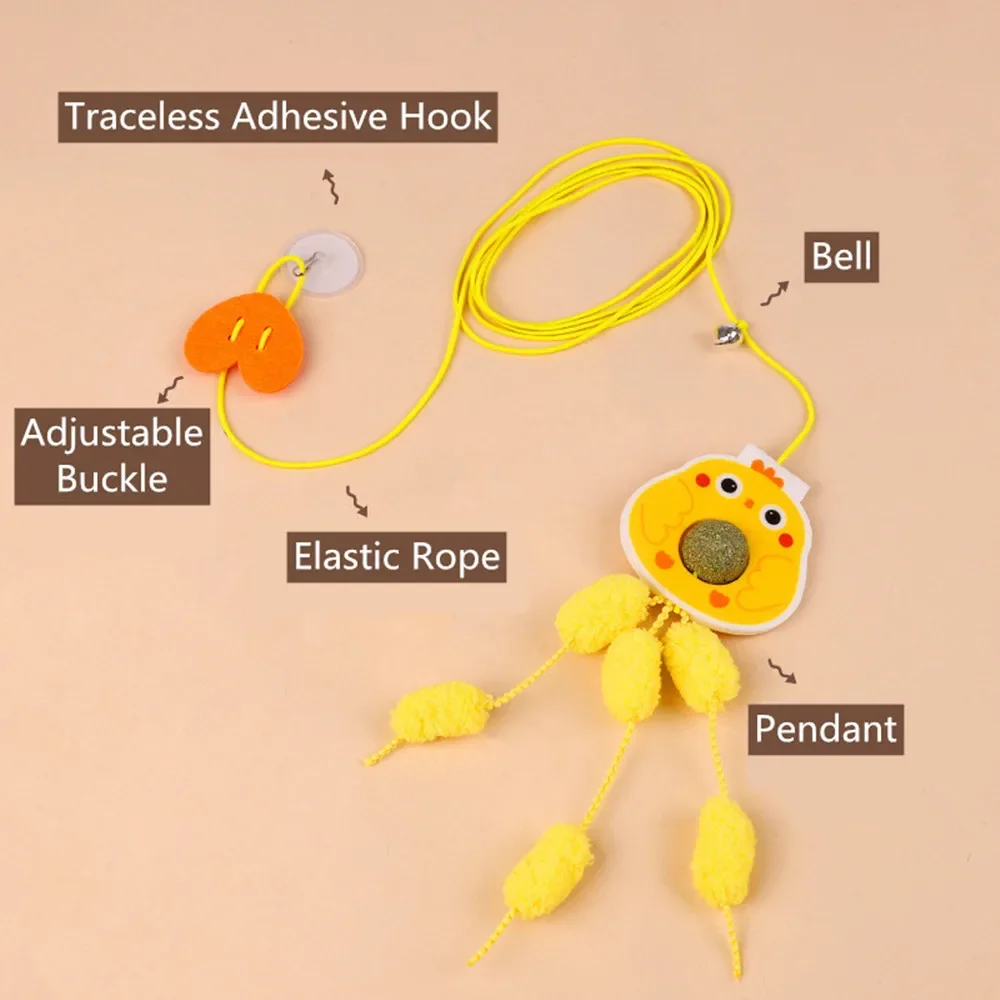 Juguete interactivo para gatos, puerta colgante, cuerda elástica para rascar gatos, palo de Teaser con campana, bola de felpa, hierba gatera, juguete, juguetes de plumas para gatitos - imagen 3
