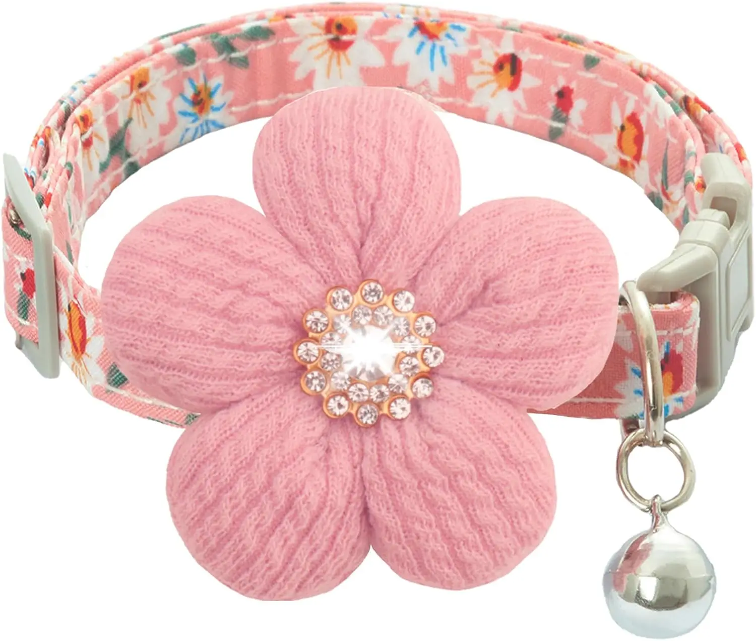 Collar para perro pequeño con flor, Collar para cachorro para niña, Collares para perros pequeños, Collar para perro lindo con campana, longitud ajustable - imagen 2