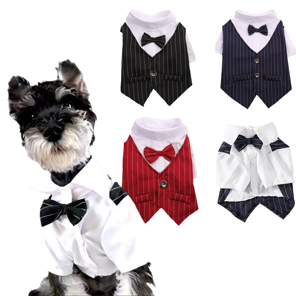 Esmoquin clásico de rayas para perros pequeños, chaqueta para mascotas con lazo, ropa para perros de caballero, Schnauzer, Bulldog Francés, primavera y otoño