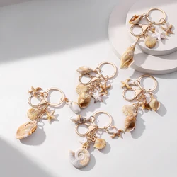 1 llavero de concha de estrella de mar de playa, bolso, colgante de llavero de coche, llavero colgante de decoración para familiares y amigos