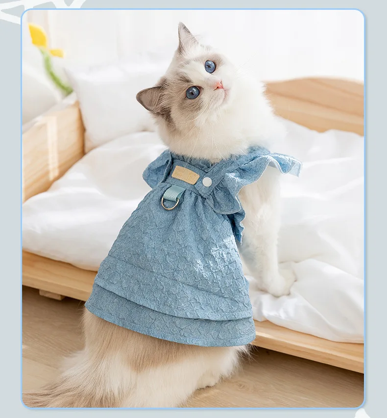 Luxury Jacquard Dog Dress for Small Dogs Cats Girl, Ruffles Sleeve Puppy Princess Strap Skirts Spring Summer Clothes Pet Apparel - imagen 5