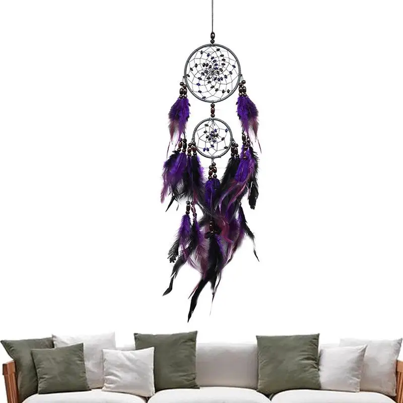 Atrapasueños de plumas púrpuras hecho a mano, atrapasueños indio, red para colgar en la pared, decoración del hogar, regalo BW, novedad