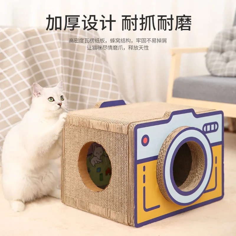 Rascador para gatos forma cámara – Cama resistente y casa interior - imagen 4