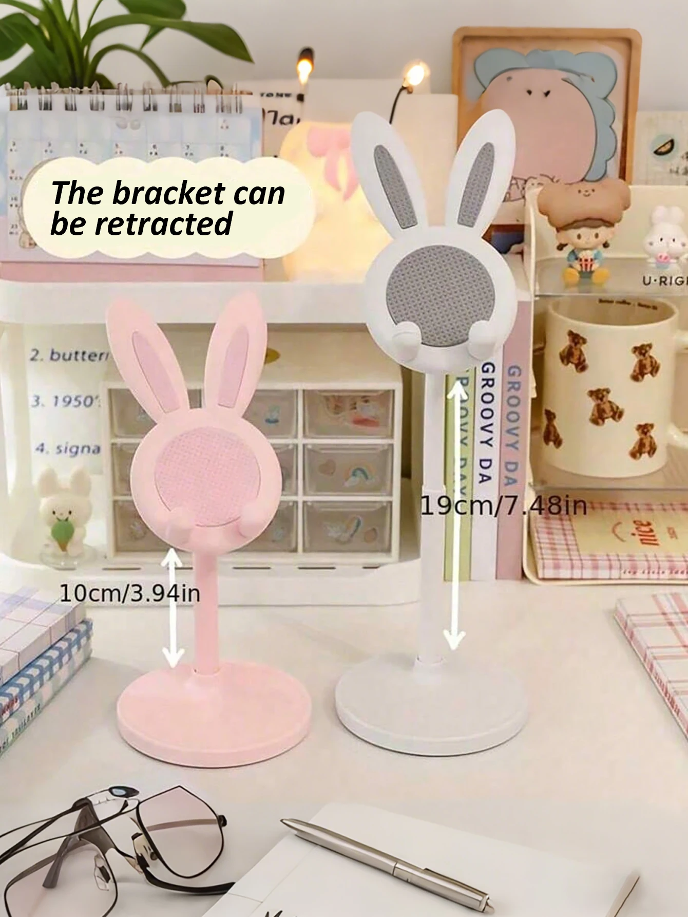 Soporte para teléfono con orejas de conejo, soporte de escritorio multifuncional de altura ajustable, 1 Uds. - imagen 2
