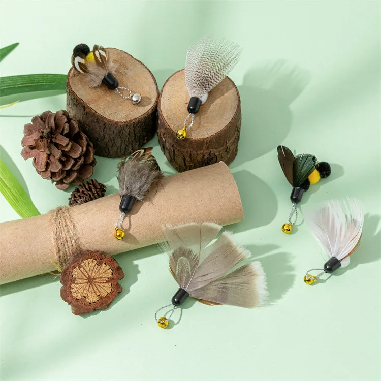 Accesorios interactivos de juguete de plumas de gato, juguete falso con campana de repuesto, juguetes de entrenamiento para gatitos - imagen 3