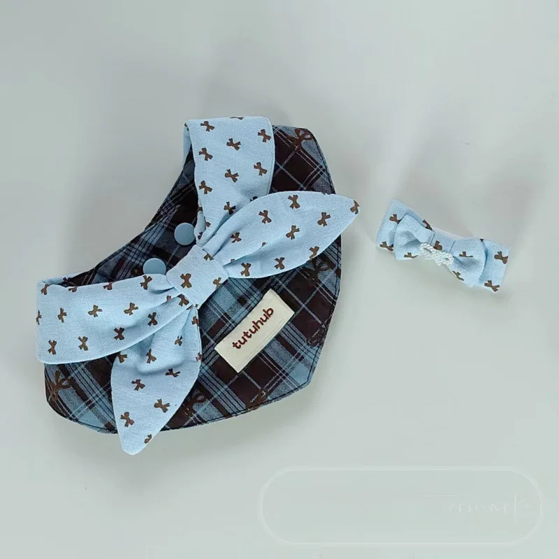 Babero con lazo a cuadros para mascotas, babero para gatos, bufanda Triangular, Collar, diadema con lazo bonito para perros pequeños, ropa para cachorros, ropa para perros pequeños - imagen 4