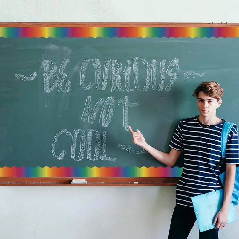 Juego de bordes de tablón de anuncios de arcoíris degradado, bordes de aula de arcoíris degradados, 65,6 pies - imagen 5