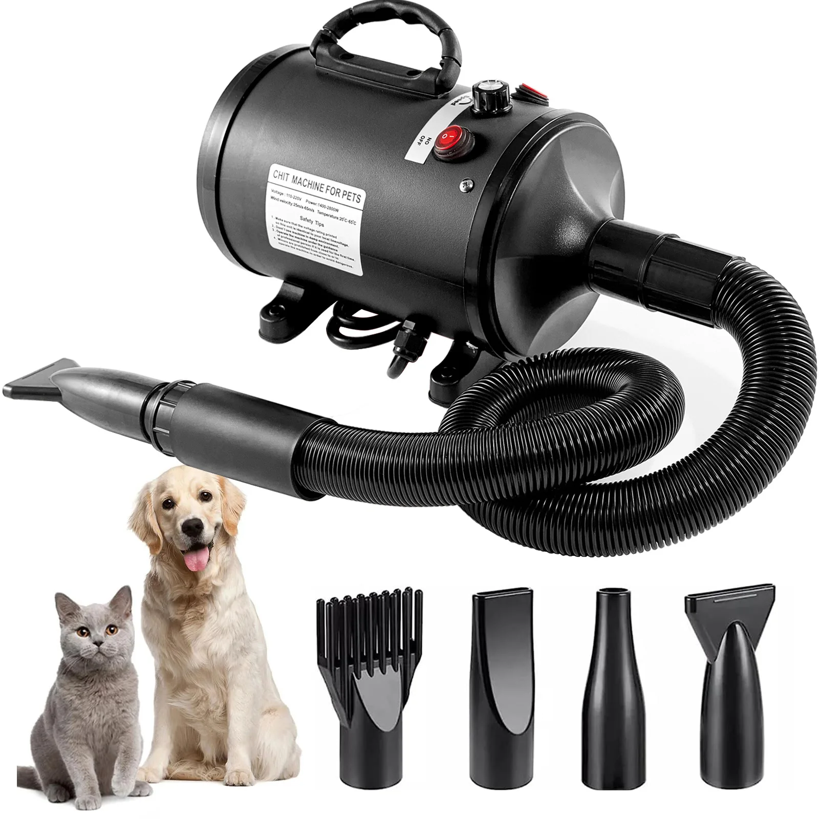 Secador de peluquería para mascotas de 2800W, velocidad ajustable, Control de temperatura, secador de pelo para perros, secado rápido, alta potencia, secador de pelo para baño de perros y gatos