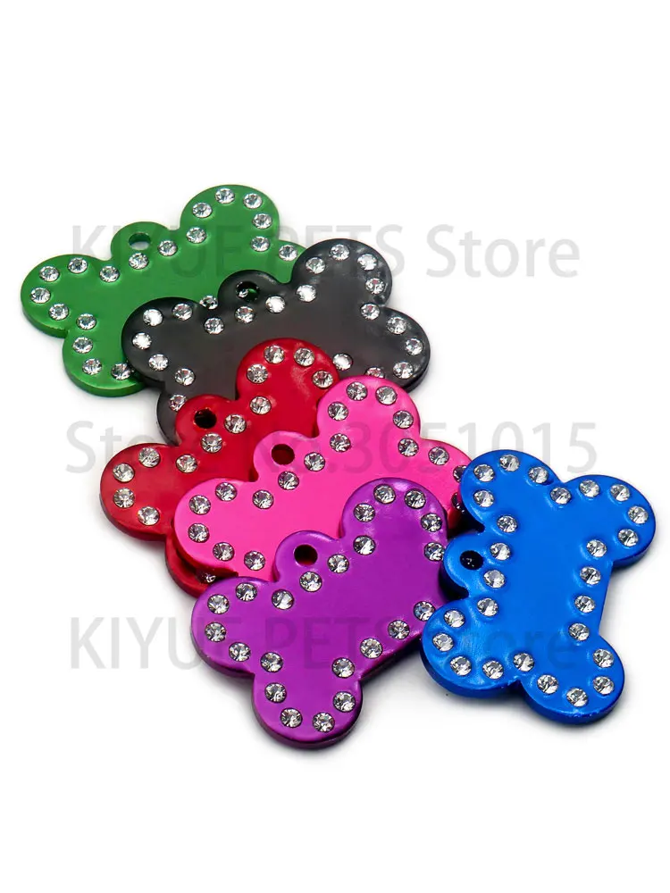 20 piezas llavero con colgante de corazón de hueso anodizado de aluminio con diamantes de imitación, decoración personalizada para boda, placa con nombre en blanco - imagen 5